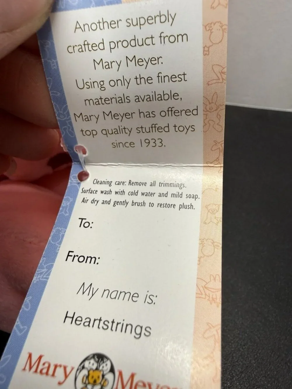 Vintage Rare Mary Meyer Heartstrings Stuffed Zipper Pink Cat Plush With Tags